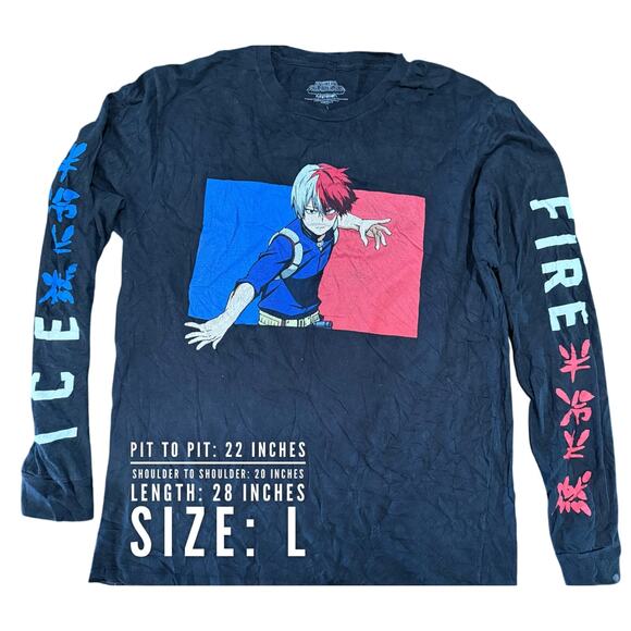 Vintage Tees - Anime My Hero Academia Shoto Todoroki Fire & Ice Graphic Tee*SZ L - Picture 6 of 7